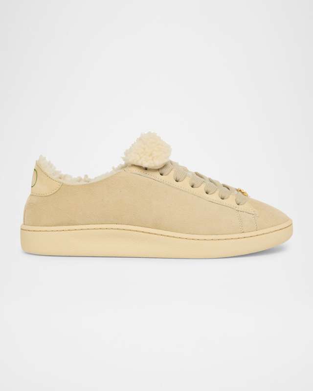 VLogo Shearling-Lined Suede Low-Top Sneakers
